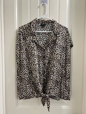 Torrid Leopard Print Tie-Front Blouse - Neutral Animal Print